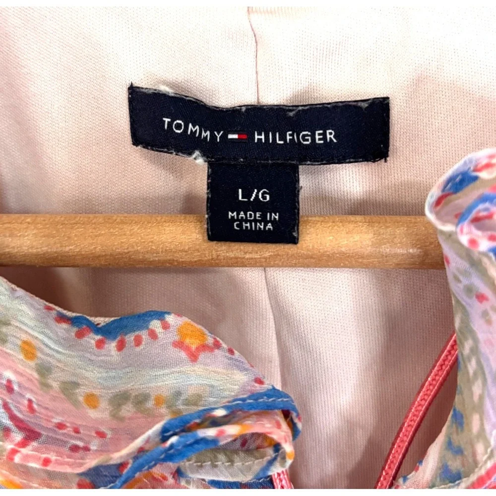 Tommy Hilfiger St. Tropez Pink Paisley Tie‎ Shift Dress Sz L Tropical Vacation